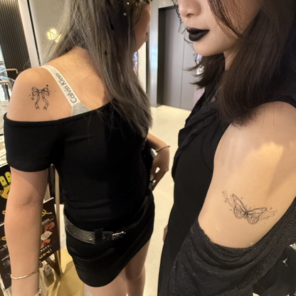 Temporary tattoo model - Ribbon tattoo and Butterfly with smoke tattoo