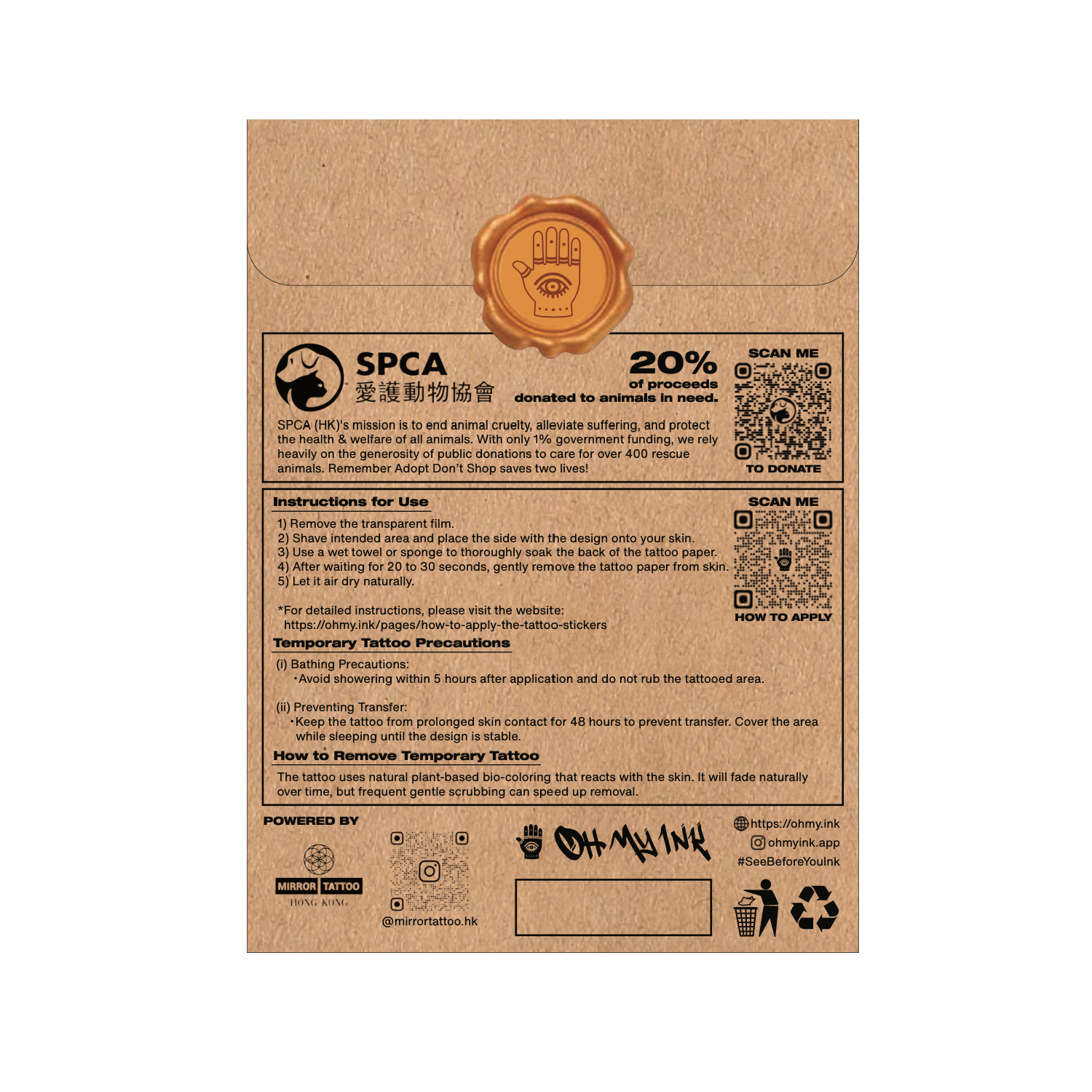 Oh My Ink x SPCA temporary tattoo - Bichon Blind Box back packaging