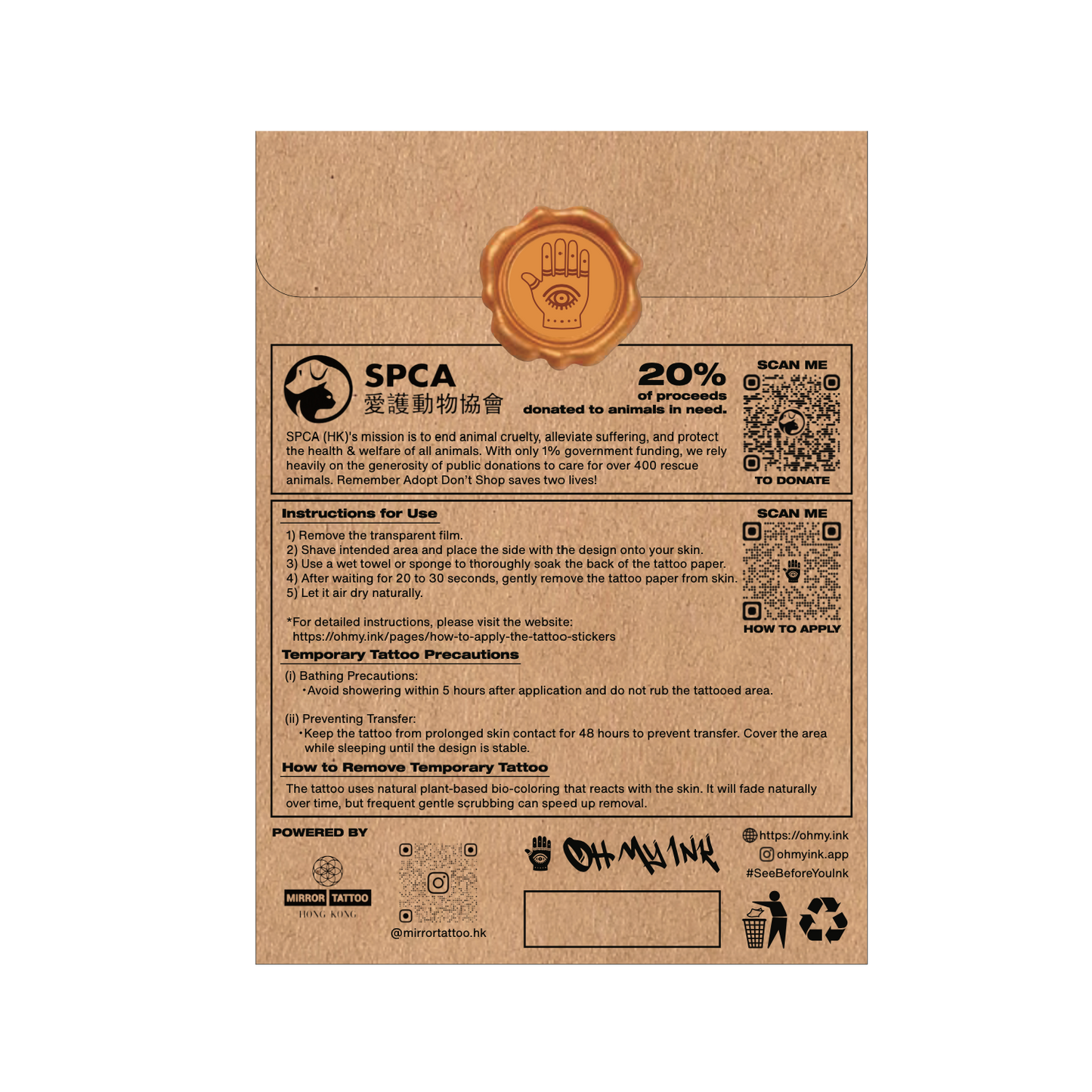 Oh My Ink x SPCA temporary tattoo - Corgi Blind Box back packaging